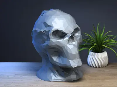 Low-poly Robot Skull Headphone Stand Cyborg Headset Stand 3D print model