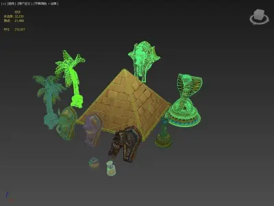 Ancient egyptian pharaohs buildings 3D model Low-poly 3D model