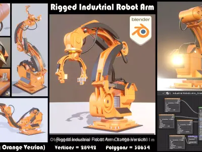 Rigged Industrial Robot Arm Alu Orange and Rusty Version 3D Model Pack