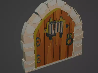 Medieval Door Low-poly 3D model 6