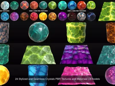 24 Stylized and Seamless Crystals PBR Textures and Materials Texture