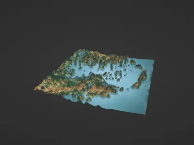 Aegean Sea Map Topography Low-poly 3D model