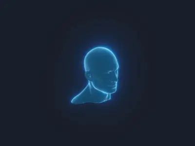 Hologram Male Head 3D Model Animated with Facial Expressions Low-poly 3D model
