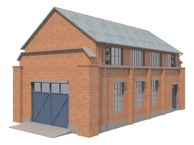Warehouse 4 brick building with doors Low-poly 3D model