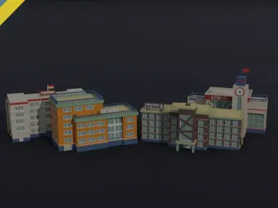 Cartoon Schools Polygonal Style Low-poly 3D model