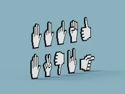 Pixel Hand Icons Low-poly 3D model