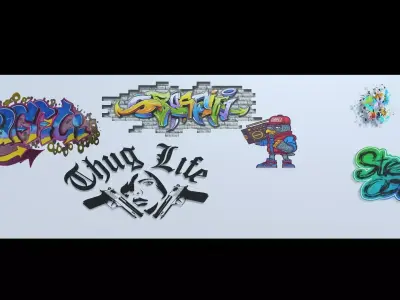 Graffiti Decals Pack Low-poly 3D model