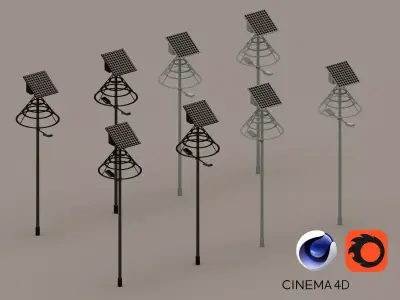 Road urban street light 3D model Solar battery IES Low-poly 3D model