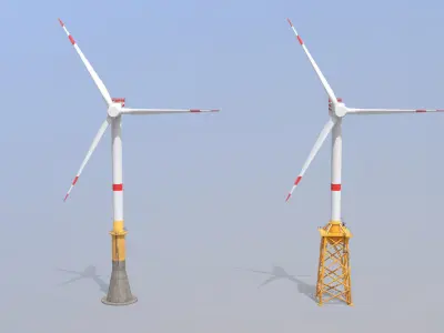 Offshore Wind Turbines Farm Low-poly 3D model