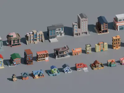 26 Low-Poly Buildings and Houses 3D Model Pack Low-poly 3D model