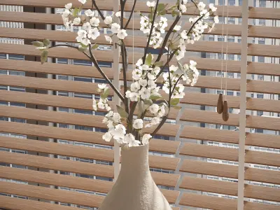 White flowers in vase Japandi decorate 3D model