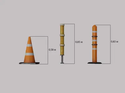 Parking and traffic orange cones gameready Low-poly 3D model