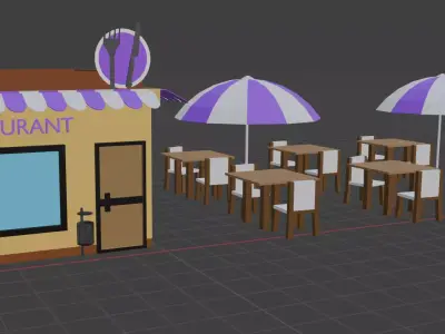 Low Poly 3D Restaurant Low-poly 3D model