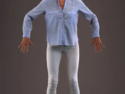 Rigged senior lady in casual clothing Low-poly 3D model