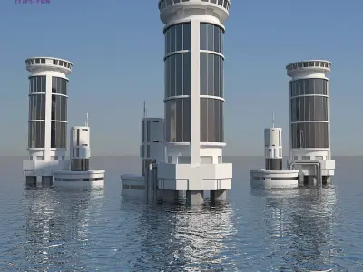 Industrial Sea Tower Low-poly 3D model