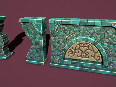 Fantasy wall 2 Low-poly 3D model
