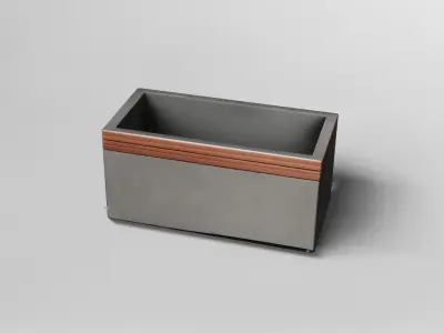 Modern Concrete Planter Box with Wooden Trim 3D model