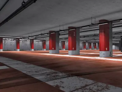 Parking empty garage with pillars 3D model