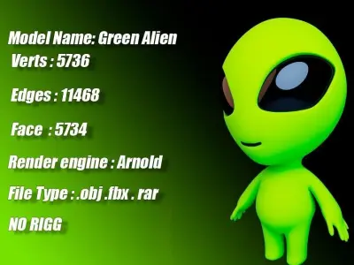 Green Alien Low-poly 3D model