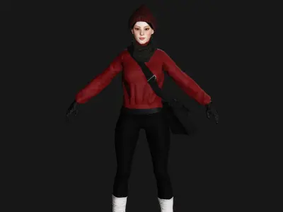 3D REALISTIC HUMAN RIGGED CHARACTER - ASIAN GIRL WINTER OUTFIT Low-poly 3D model