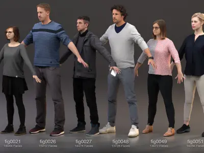  23 Rigged Lowpoly Human Characters / Fotorealistic Men, Women and Student People 