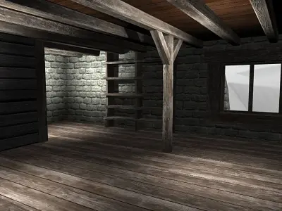 Watermill  exterior interior  Low-poly 3D model