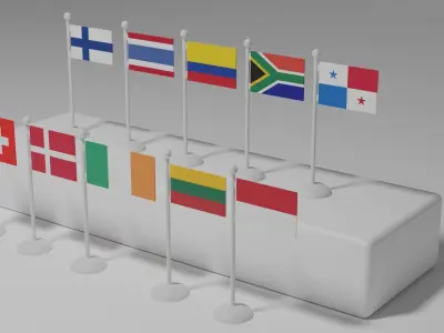 Flag and Pole Collection 3 Low-poly 3D model