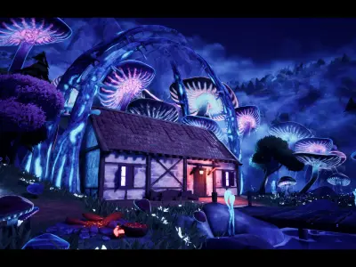 Modular Stylized Village Low-poly 3D model