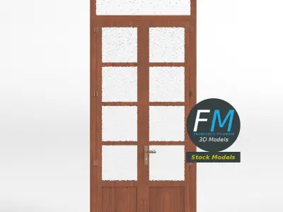 Wooden door with glass panels and transom 3D model