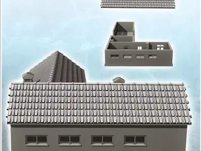Military barracks with central access arch and tile roof 3 - Wor 3D print model purchase