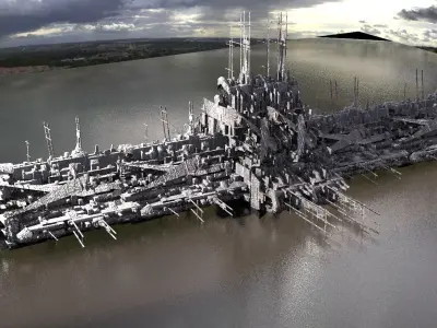 Mega Sci-Fi city Complex Station submerged  Low-poly 3D model