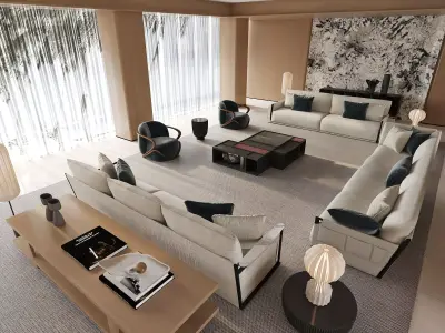 Modern Minimalist Kitchen Dining Space 3D model