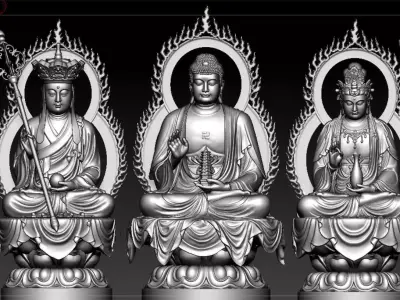 Western Three Saint Buddhas 3D print model