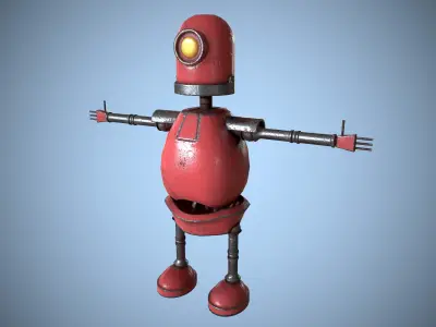 Little Red Robot Character Worn Low-poly 3D model
