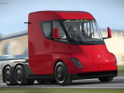  Tesla Semi Electric Truck Red Rigged 