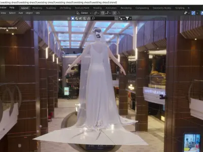 Beautiful and romantic butterfly silk wedding party dress Low-poly 3D model