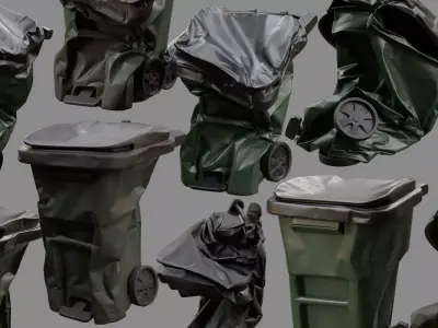 Crushed Trash Can Collection 3D model