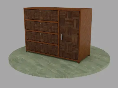 Wooden Wardrobe with Openable Door and Drawers Low-poly 3D model