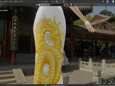 Embroidery golden dragon Chinese traditional party dress Low-poly 3D model