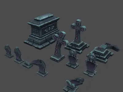 Low Poly Cemetery Halloween Set Low-poly 3D model
