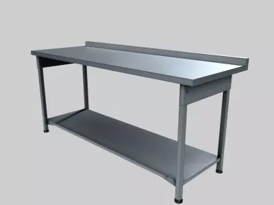 Industrial Stainless Steel Worktable with Shelf and Drawer Free low-poly 3D model
