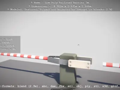 Low-Poly Railroad Barrier 3m Low-poly 3D model