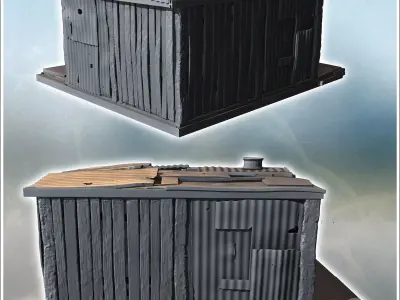 Small metallic shack with corrugated walls exposed beams surroun 3D print model