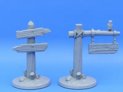 Fantasy - Medieval road signs and lampposts 3D print model