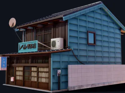 Coffee Shop of Shingawa Low-poly 3D model