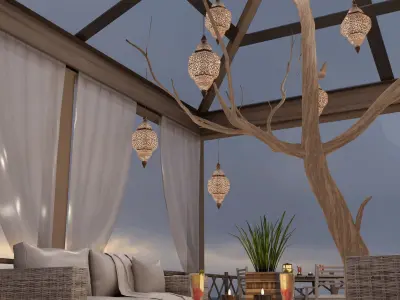 Beach Terrace Blender Scene - EVENING 3D model