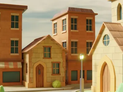 Stylized Low-Poly Village Scene Low-poly 3D model