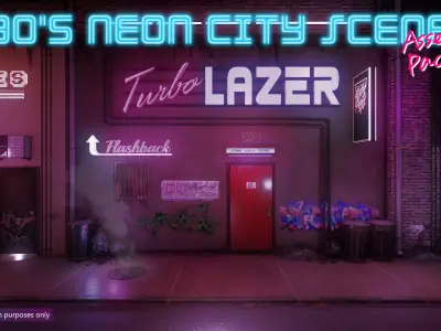 Low-Poly 80s Neon City Scene Pack Low-poly 3D model