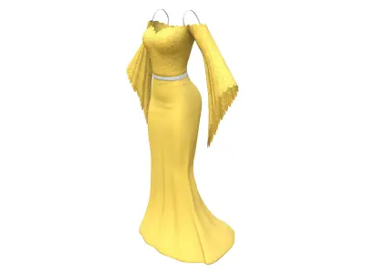 Strapless Long Evening Dress With Angle Sleeves Low-poly 3D model