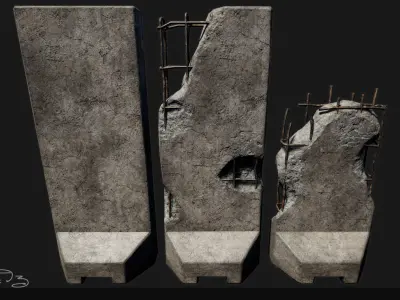 Low Poly PBR Concrete Blast Wall Low-poly 3D model